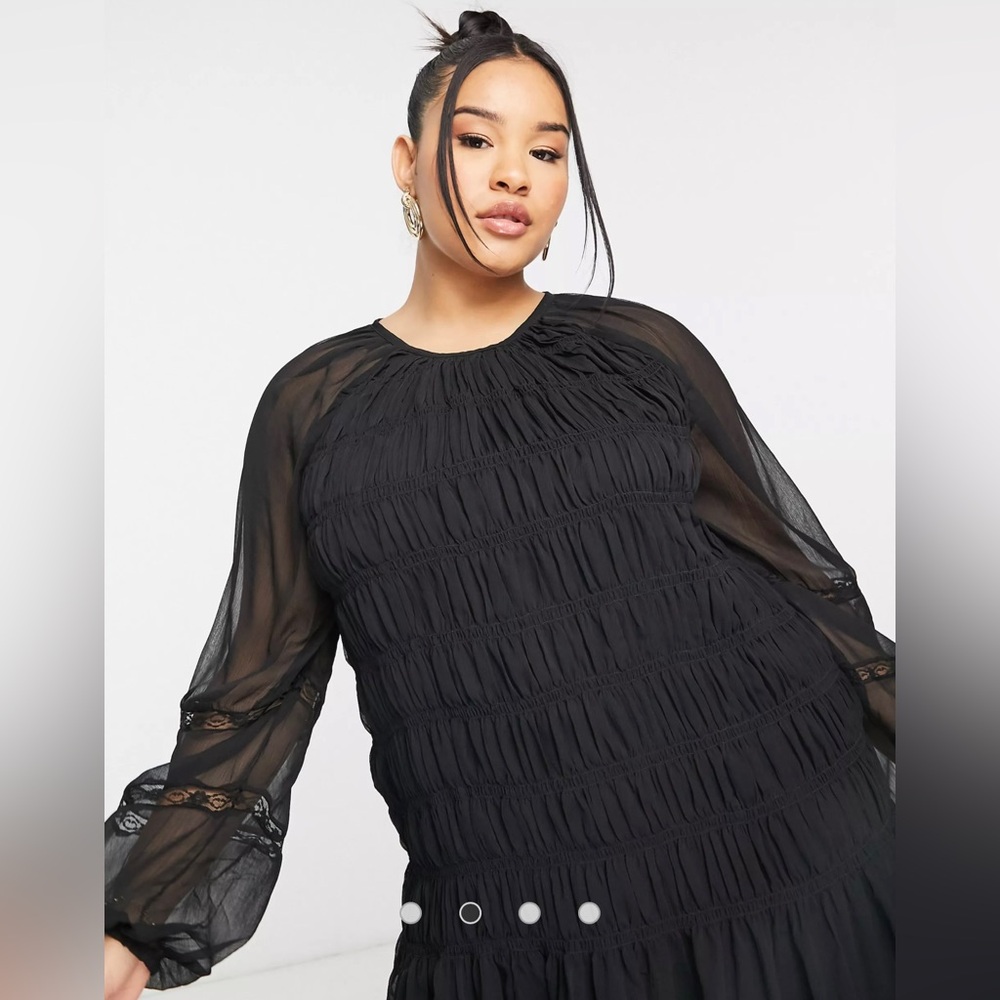 ASOS Curve Lace Insert Ruched Mini Smock Dress - Picture 3 of 8